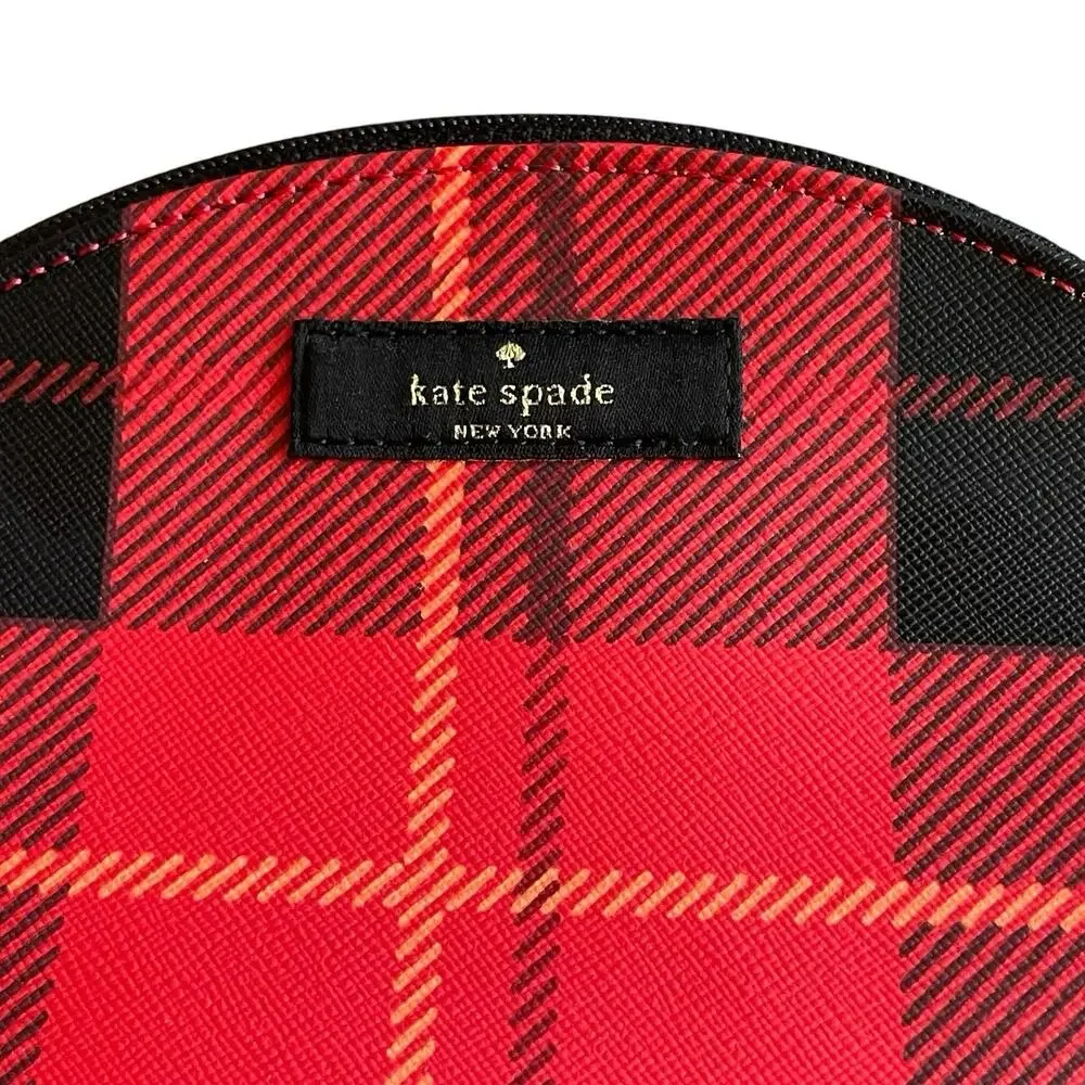 KATE SPADE New York Newbury Lane Keri Cosmetic Pouch Red/Black Plaid Top Zip Bag